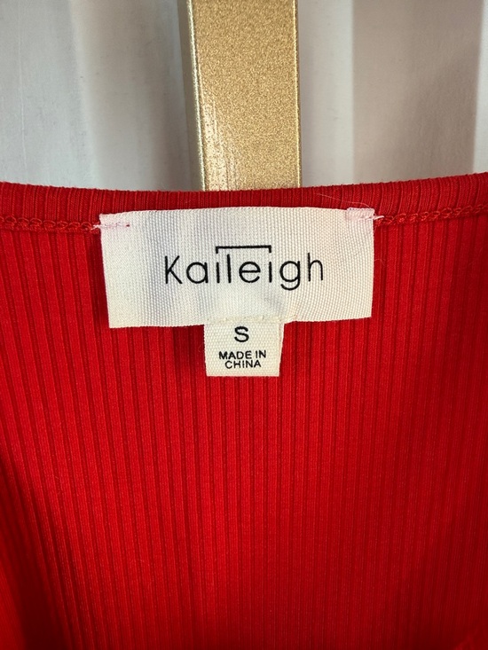 KAILEIGH Raina Ruffle Straps Knit Bodysuit Top - Small - Red - Picture 9 of 14